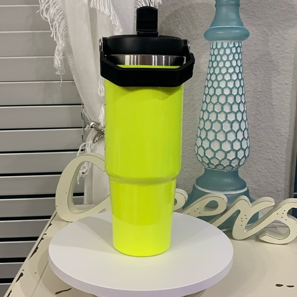 CUSTOM ENGRAVED 30oz Neon Yellow Iceflow Flip Straw Tumbler - Picture 1 of 5